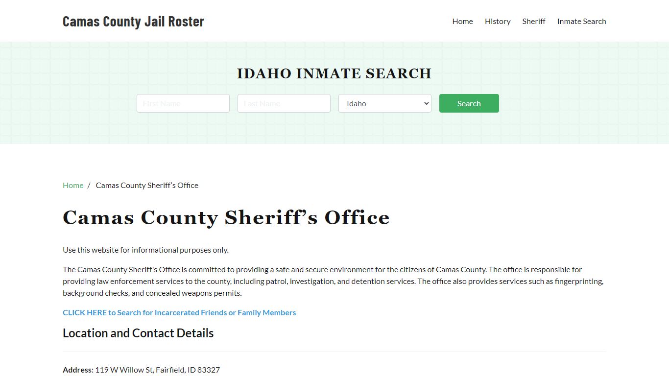 Camas County Sheriff Office, ID, Arrest Warrants Search