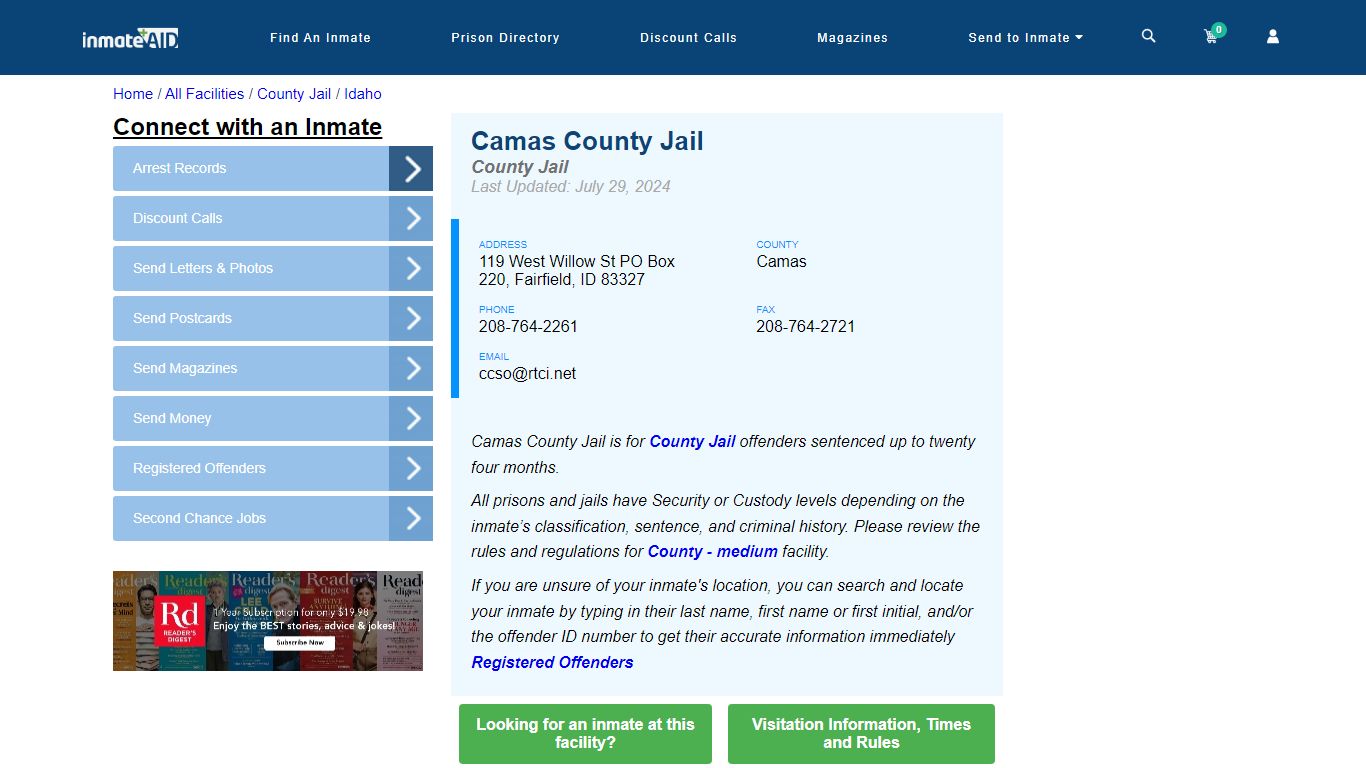 Camas County Jail - Inmate Locator